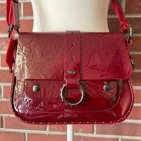 Zadig & Voltaire Kate Wrinkle Burgundy Patent Leather Crossbody Shoulder Bag NWT - Picture 1 of 16